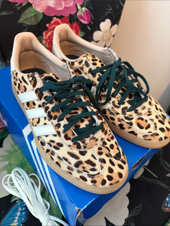 adidas Shoes - adidas Leopard Print Campus Sneakers in Tan, Black & White
